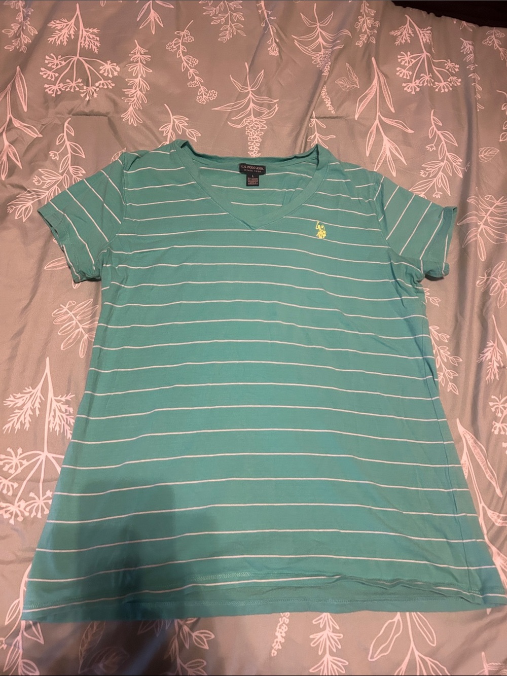 Polo by Ralph Lauren Mint Green & White Striped V-Neck Tee